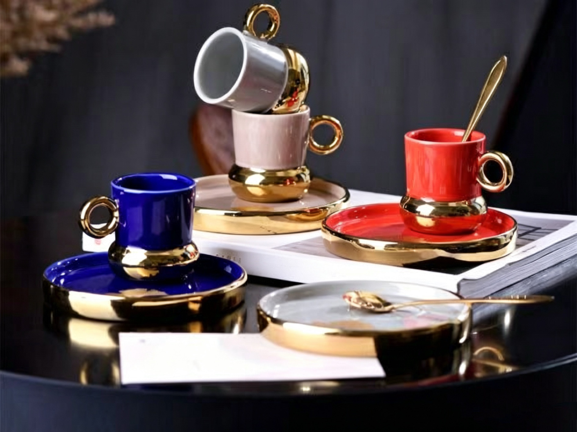 Deep blue gold-detail cup